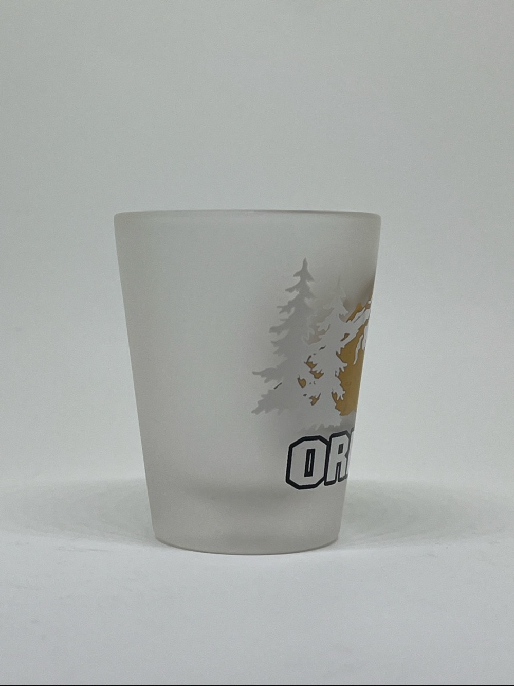 Oregon Frosted Shot Glass with Gold Mountain Design - Picture 2 of 4